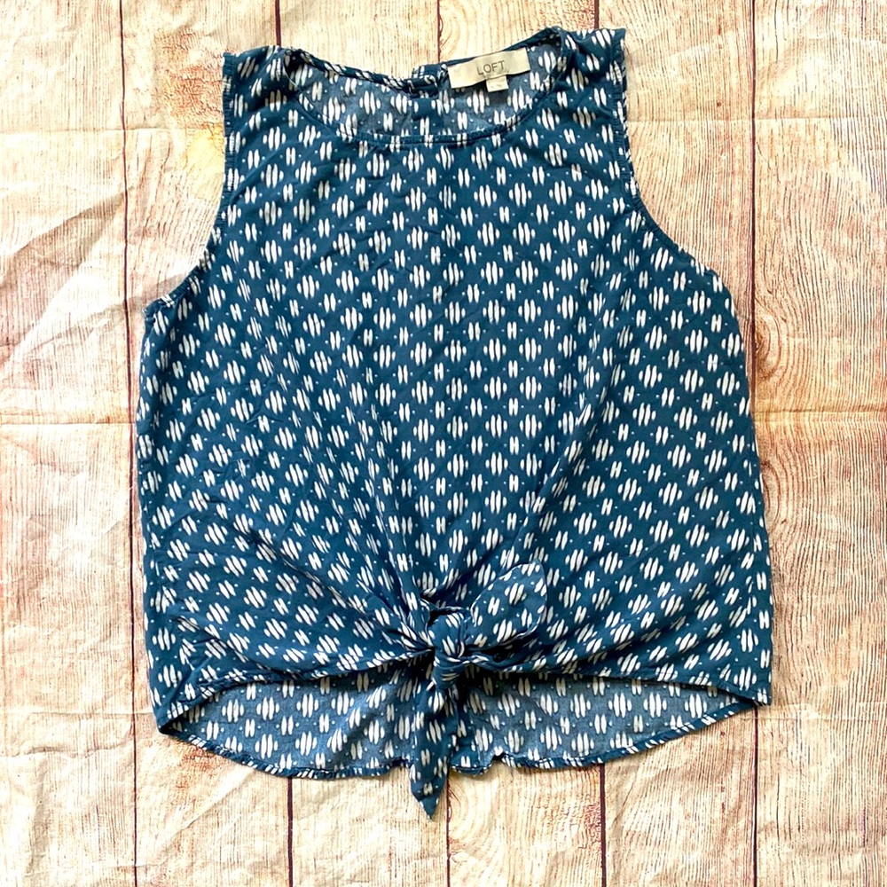LOFT Ikat Tie Hem Button Back Top